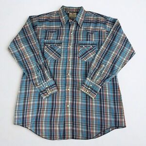 Vintage Dee Cee Western Pearl Snap Shirt Metallic Plaid 16.5 / 34 Made in USA